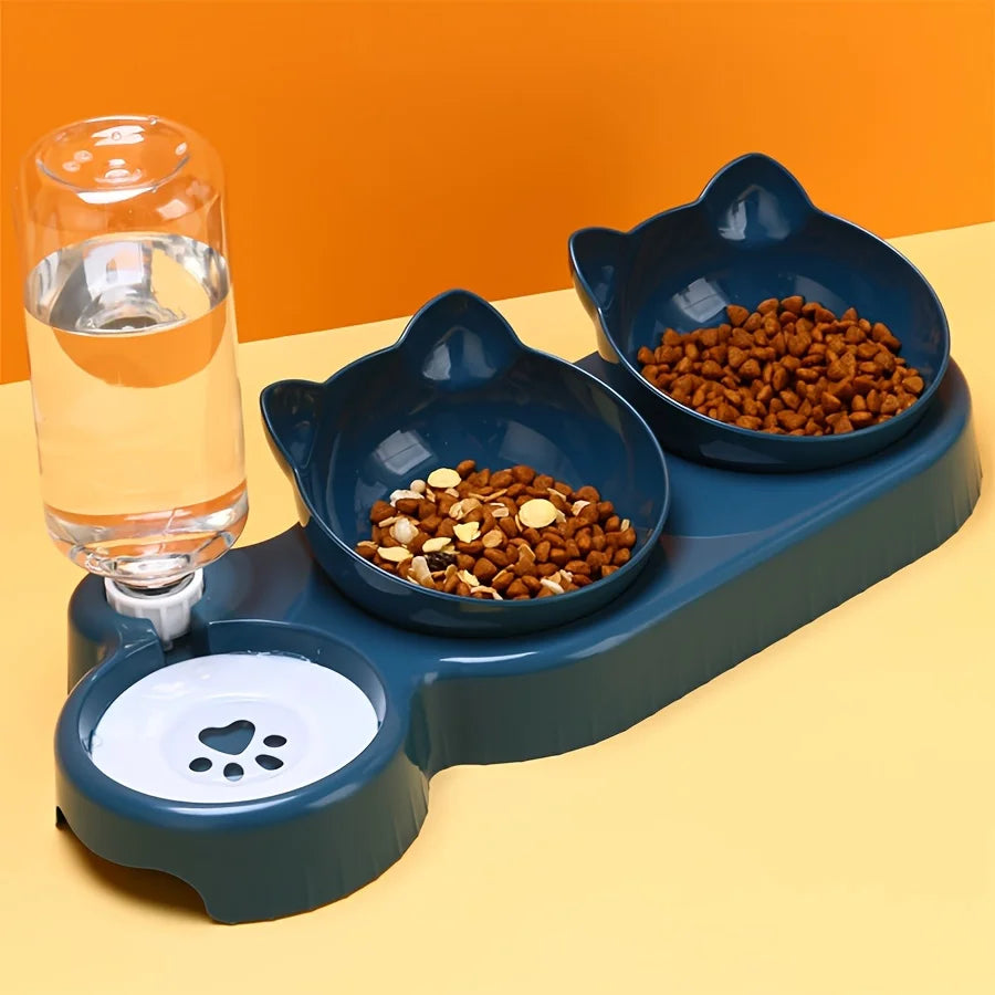 Gamelle inclinée 3-en-1 pour chien et chat avec distributeur d’eau